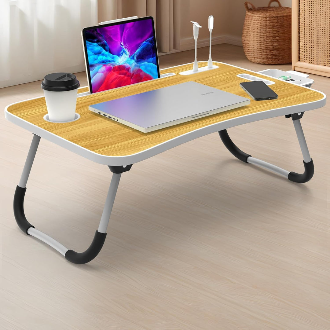 Huracan Laptoptisch für Bett, Laptop Ständer Betttisch Klappbarer, Tragbares Lapdesk mit Schublade,