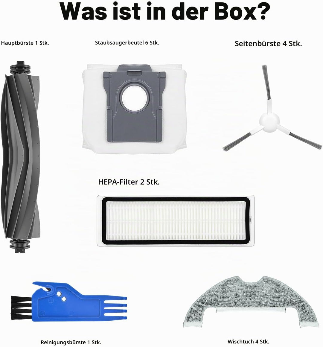 Zubehör Ersatz für Dreame D10 Plus Gen 2 Saugroboter, 1 Hauptbürste, 2 HEPA Filter, 4 Seitenbürsten,
