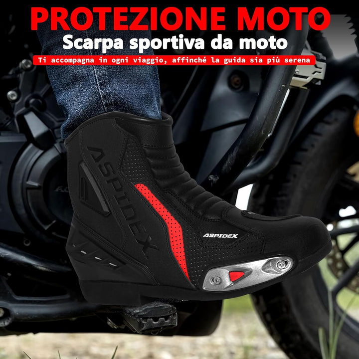 Herren Motorradstiefel Leder Motorrad Stiefel Sport Motorrad Schuhe mit schwarzer Gummisohle Stiefel