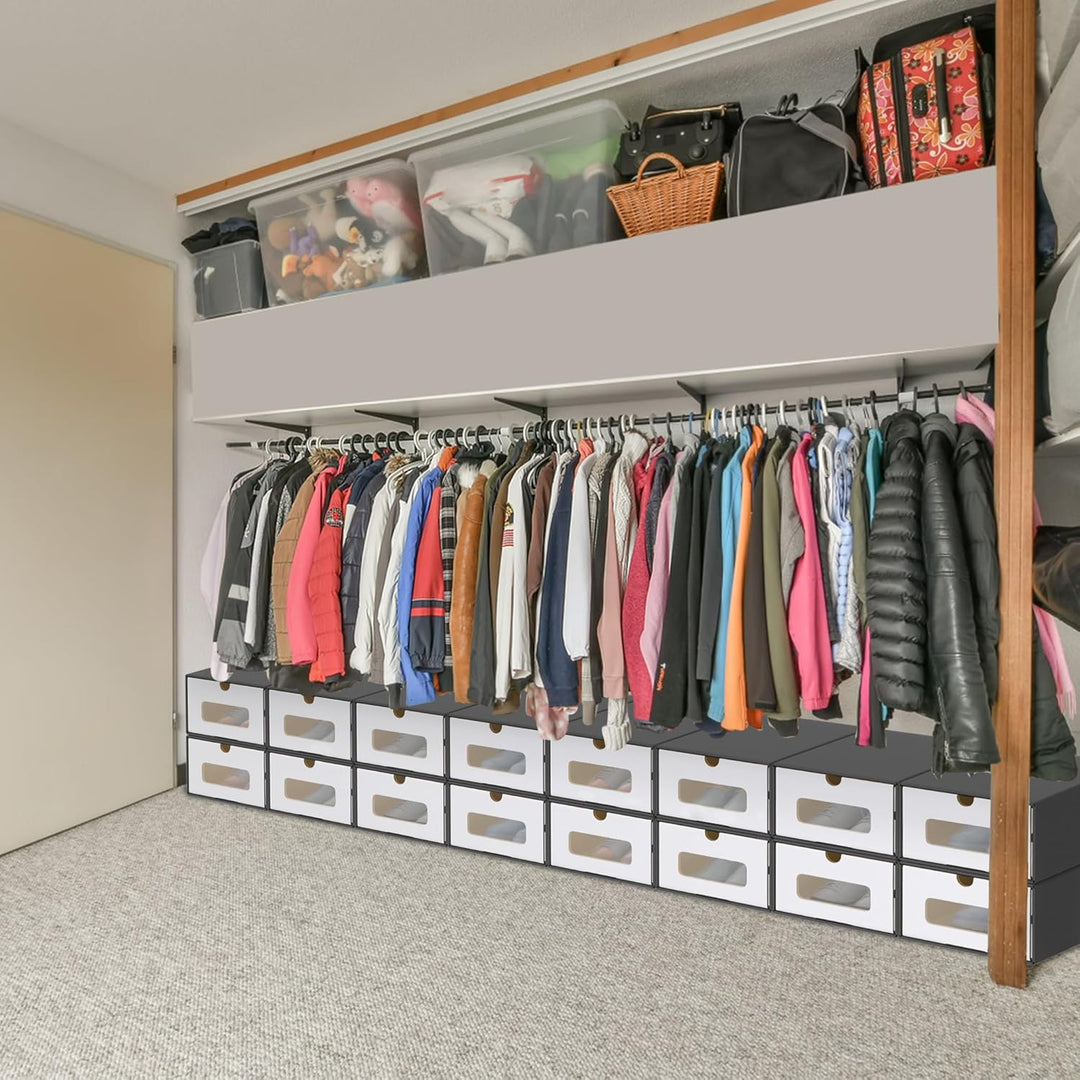 20er Stapelbares Boxen-Set – Schubladenbox mit Sichtfenster aus Kraftpapier, Schuh- & Spielzeugbox z