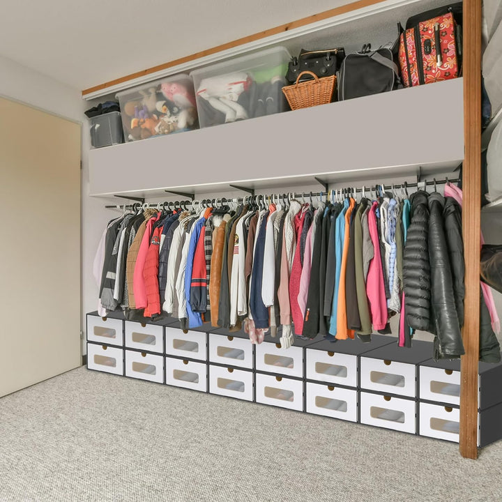 20er Stapelbares Boxen-Set – Schubladenbox mit Sichtfenster aus Kraftpapier, Schuh- & Spielzeugbox z