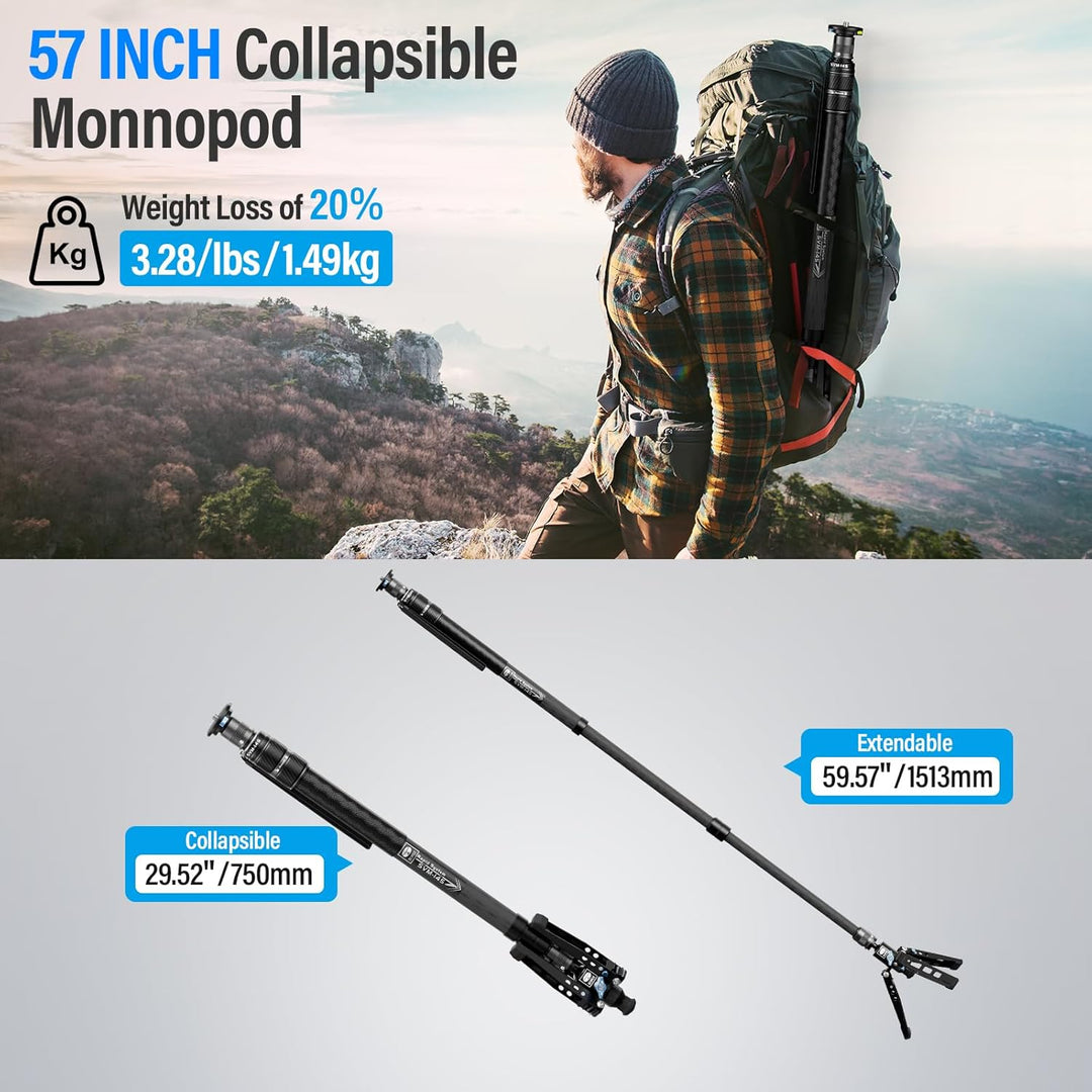 SIRUI SVM-145 Einbeinstativ Kohlefaser Kamera, 145cm Carbon monopod Rapid System Einstufige Höhenver