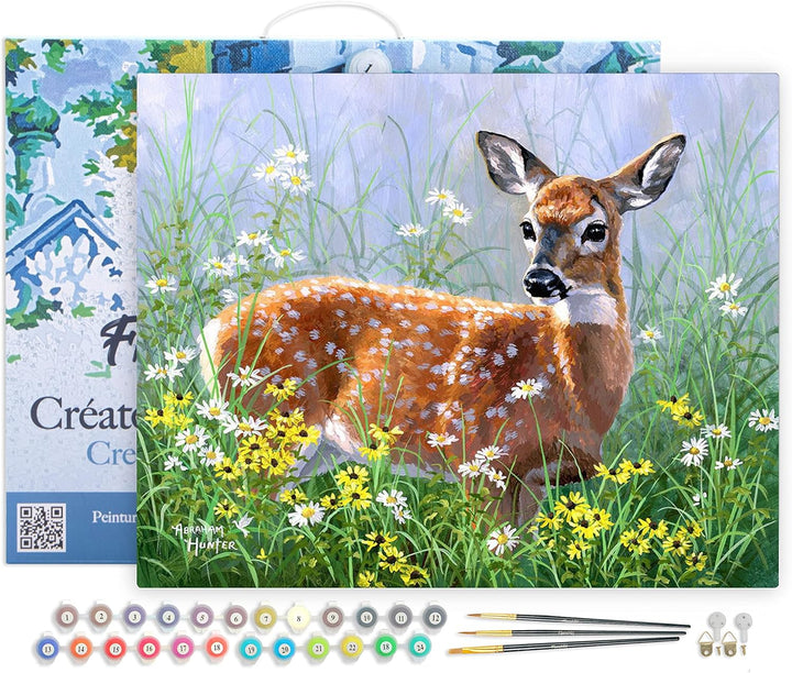 Figured'Art Malen Nach Zahlen Erwachsene Mit Rahmen Reh auf der Wiese - Paint by Numbers Basteln DIY