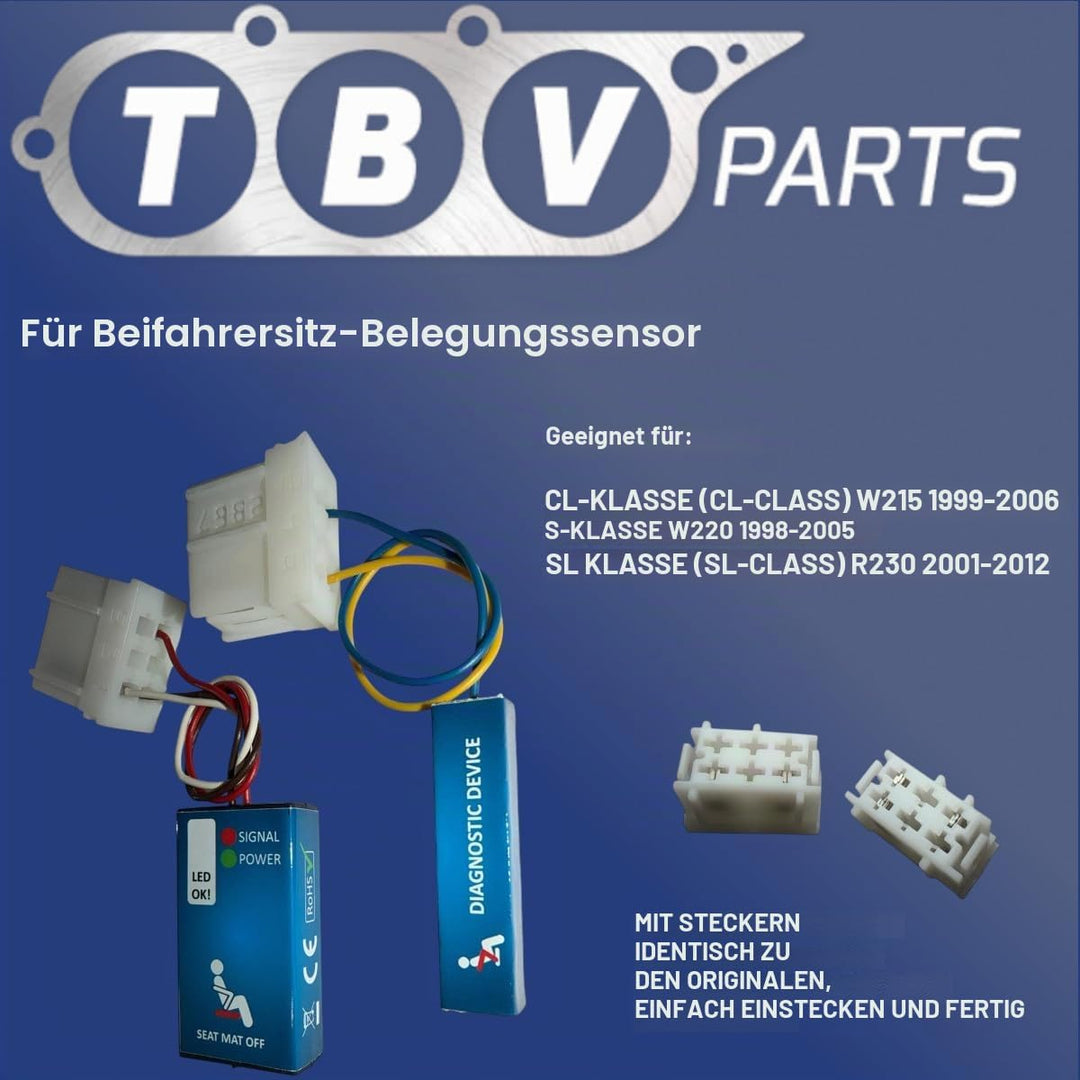 TBVPARTS Emulator Sensor Belegung Sitzmatte SRS Copilotsimulator Bypass-Emulator Air Bag Simulator f