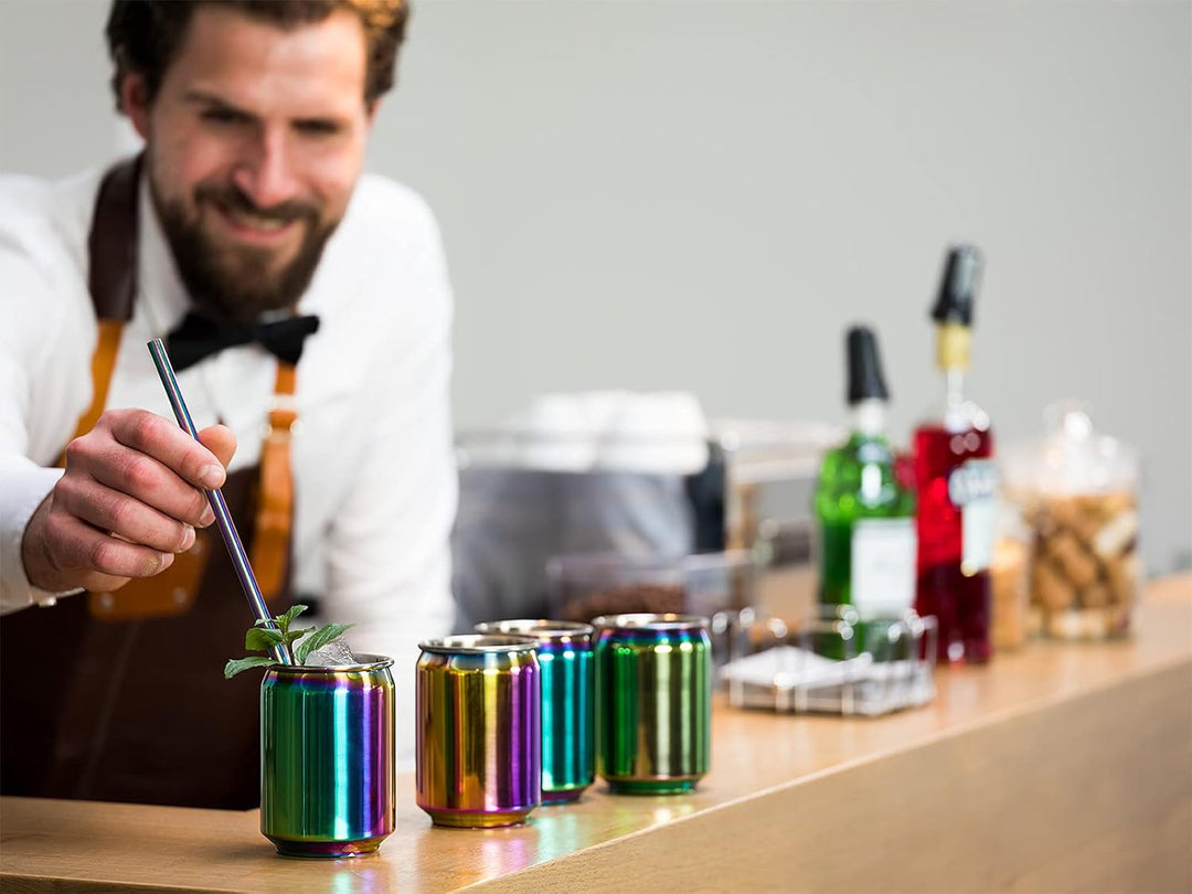 Buddy´s Bar - 4 Cocktailbecher, Ø 7,5 cm, H: 10,5 cm, 350 ml, Edelstahl-Becher, 4er Set, Regenbogen-