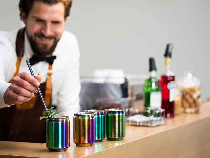 Buddy´s Bar - 4 Cocktailbecher, Ø 7,5 cm, H: 10,5 cm, 350 ml, Edelstahl-Becher, 4er Set, Regenbogen-