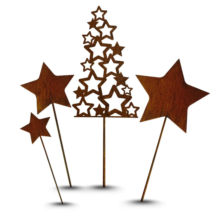 Terma Stahldesign Gartenstecker Rost 4er Set Sternenbaum mit Sterne Made in Germany Outdoor rost dek