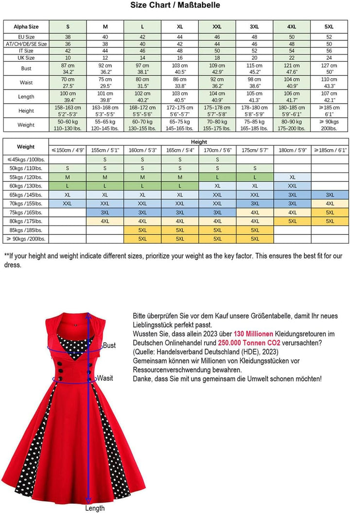 Axoe Damen 50er Jahre Kleider mit Gepunkte Rockabilly XL Weinrot, XL Weinrot