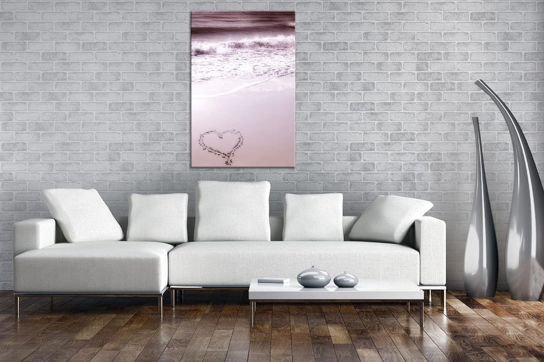 deyoli Herz am Strand Format:90x60 cm als Leinwandbild, Motiv fertig gerahmt auf Echtholzrahmen, Hoc