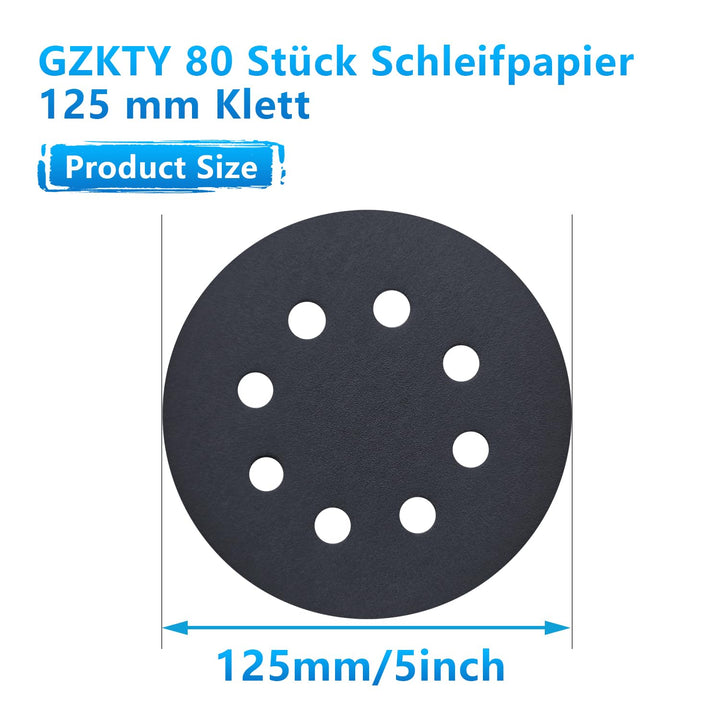 GZKTY Nassschleifpapier 125mm Klett - 80 Stück Schleifscheiben Set (600/800/1000/1200/1500/2000/3000