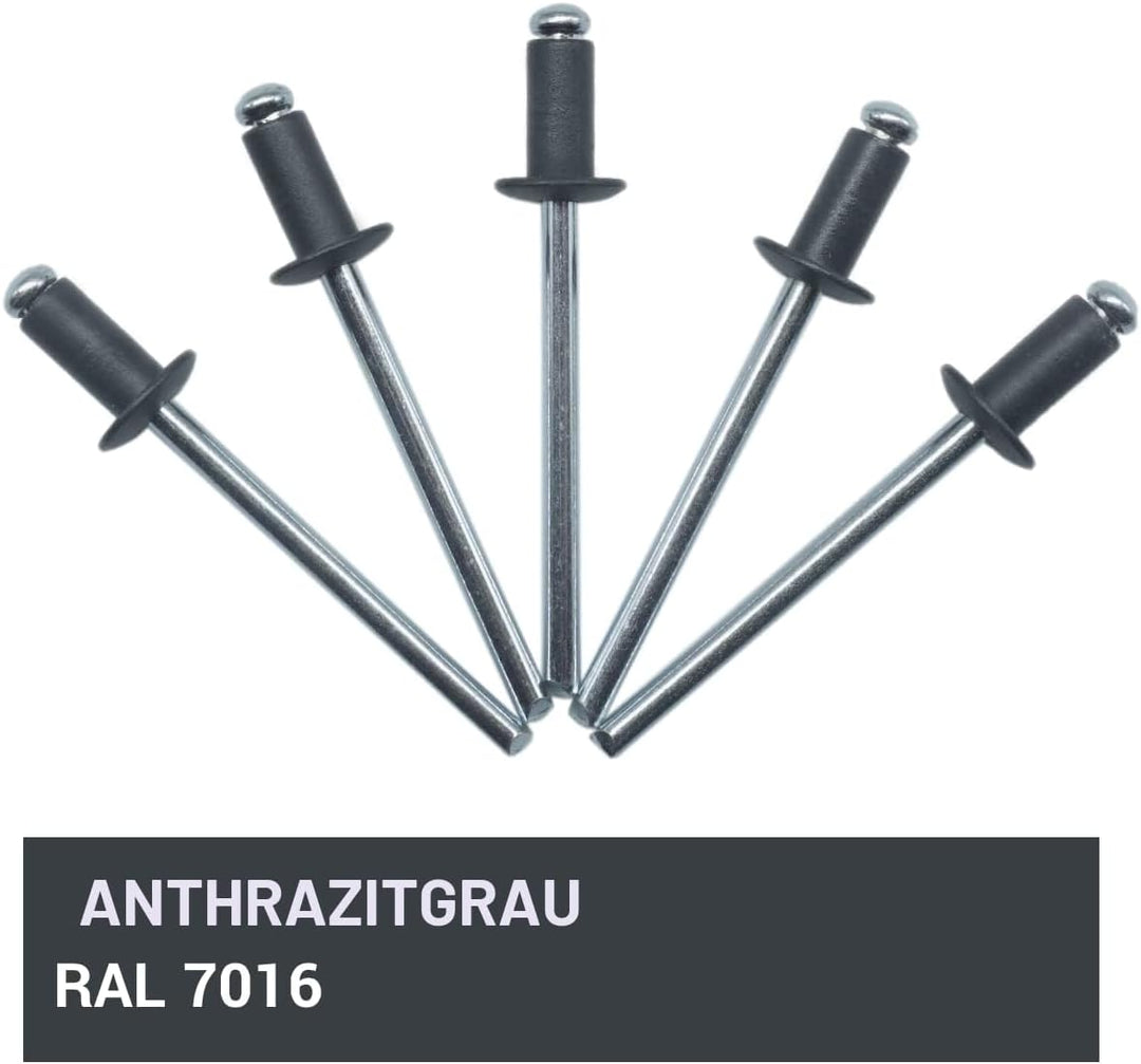 (1000 Stück) Lackierte Blindnieten 4,0 x 8 mm, Kuppelkopf, DIN 7337, Aluminiumniete und Stahldorn, P