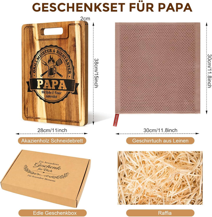 Vatertagsgeschenk für Papa - Graviertes Akazienholz Schneidebrett XXL Dick 2CM, Papa Geschenk Geburt