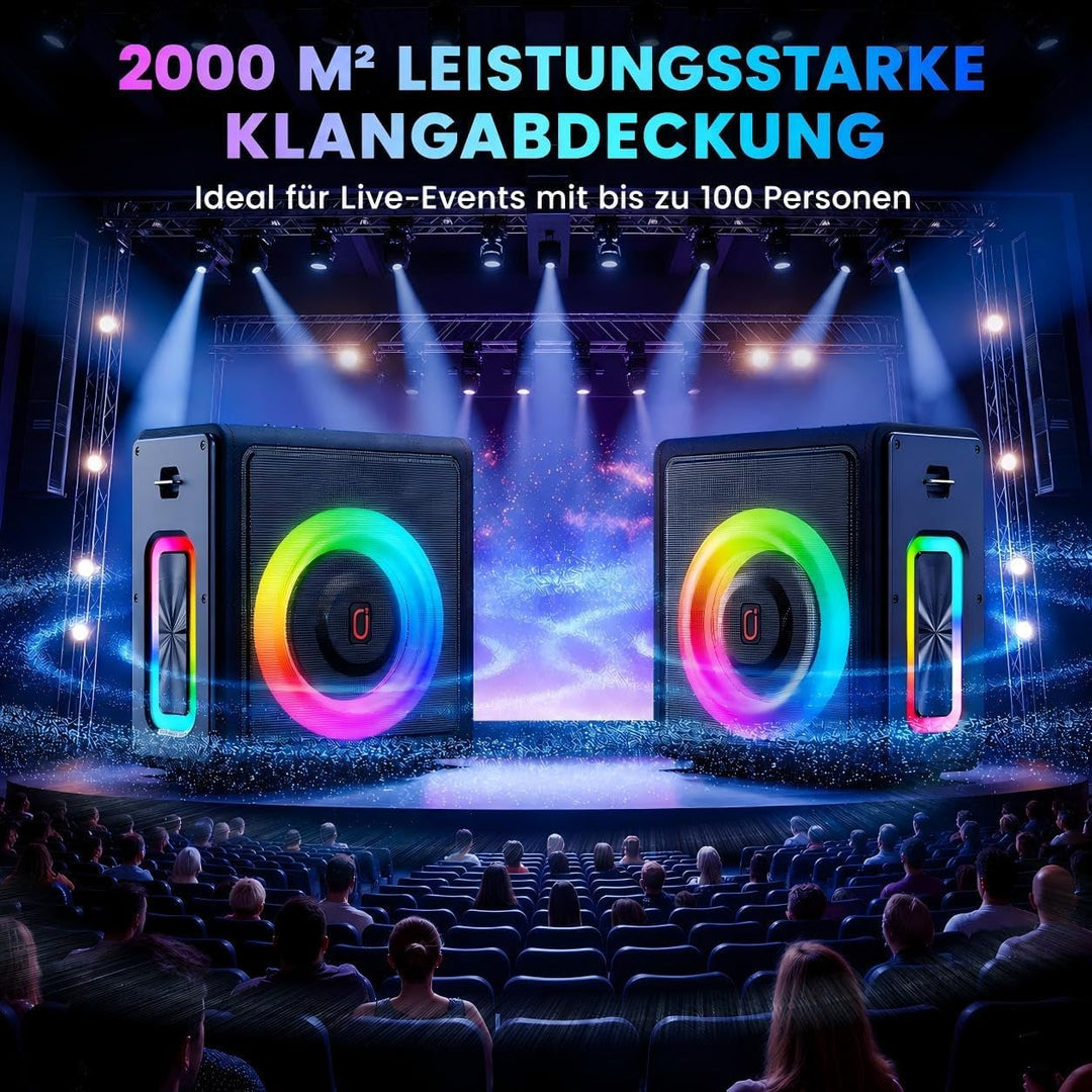 HWWR Karaoke maschine, Tragbarer Bluetooth 5.3 Lautsprecher, Karaoke Anlage mit 3 mikrofonen, 300W V