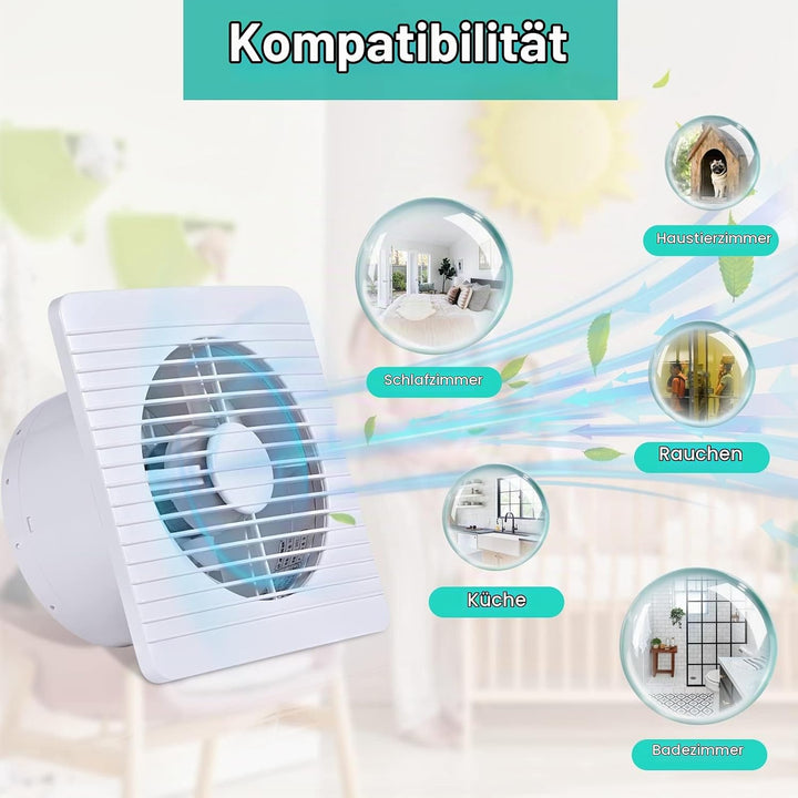 FanGoFast Badlüfter 100mm, Abluftventilator Leiser mit Rücklaufklappe, 17W Leistungsstarke Wandventi