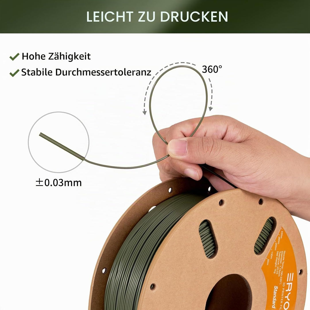 ERYONE PLA Filament 1.75 mm, 3D Drucker Filament PLA, Massgenauigkeit +/- 0,03 mm 1 kg/Spule, Army G