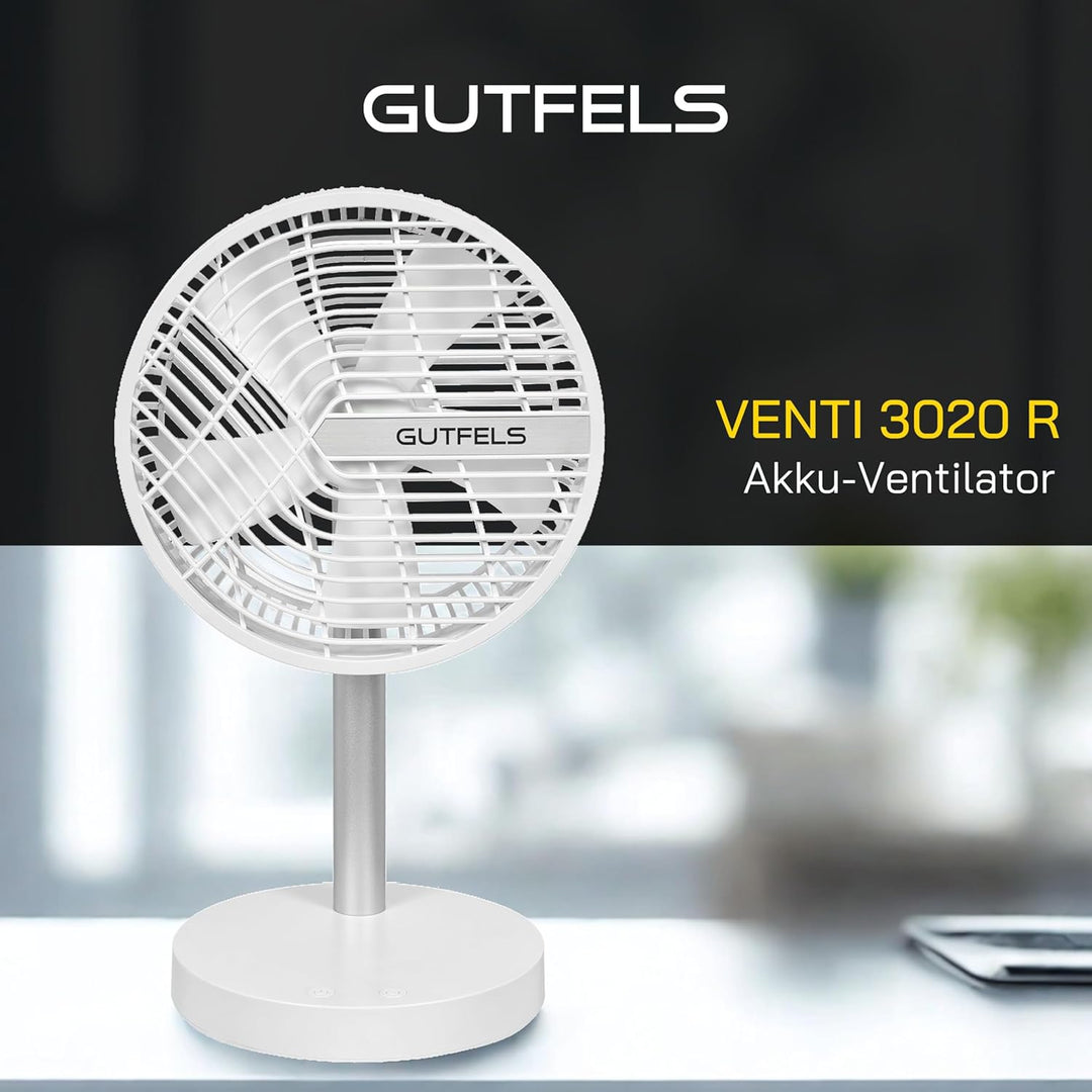 Gutfels Akku-Tisch-Ventilator VENTI 3020 R | Lithium Ionen Akku 4.000 mAh | Touchbedienung | 4 Gesch