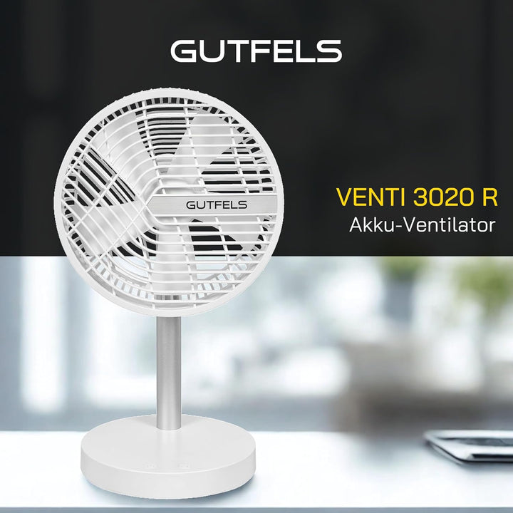 Gutfels Akku-Tisch-Ventilator VENTI 3020 R | Lithium Ionen Akku 4.000 mAh | Touchbedienung | 4 Gesch