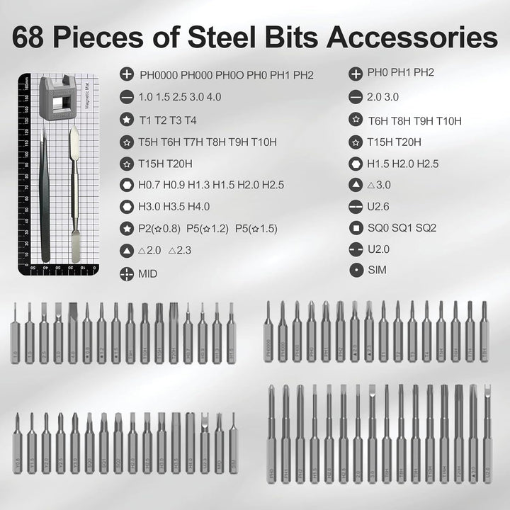 Mini Elektro Schraubendreher Set, 72 in 1 Präzisions Elektrischer Schraubendreher mit 64 Magnetische