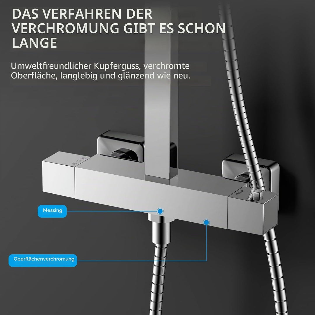 KOMIRO Duschsystem mit Thermostat, Duscharmatur mit thermostat, Regendusche mit Armatur, Duschkopf m