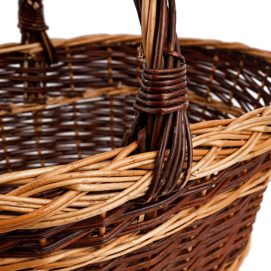 Creative Home Weidenkorb mit Henkel Zweifarbig | 48 x 34 x 40 cm (+/- 2 cm) Leicht | Handgeflochten,
