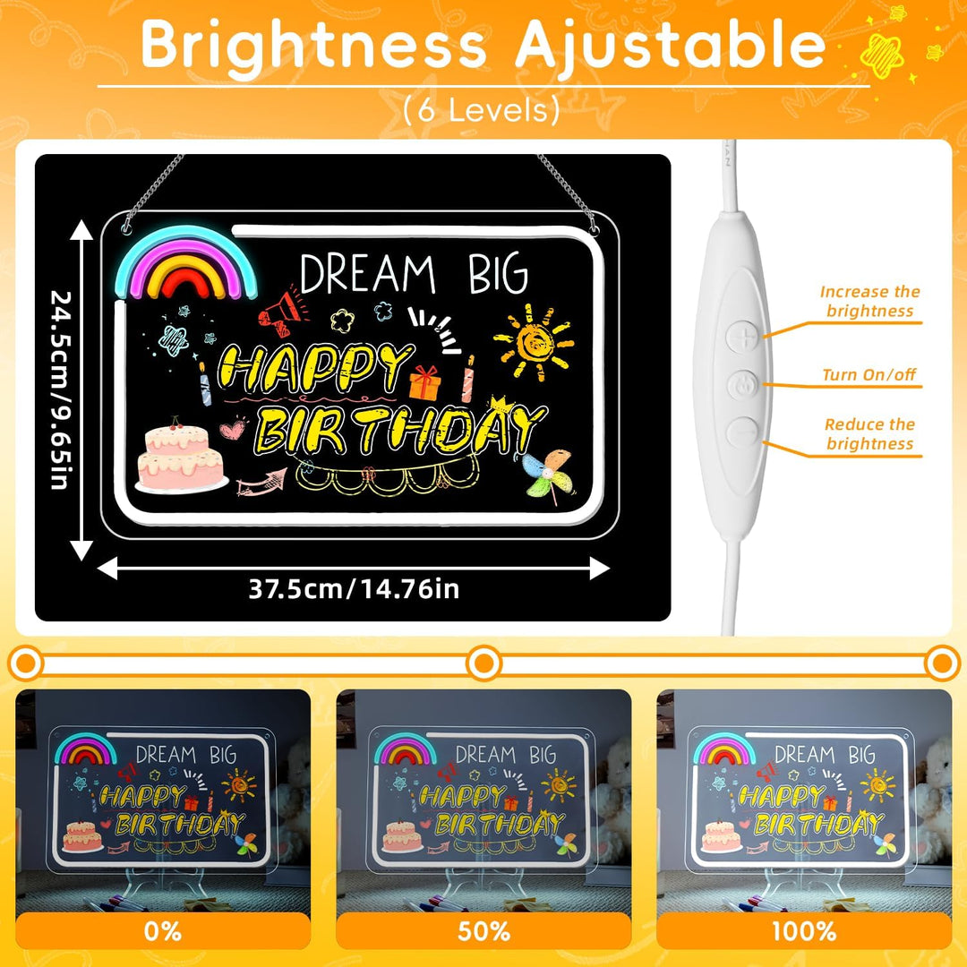 Looklight LED Maltafel Kinder, LED Notiztafel mit Farben, Led Acryl Notiztafel, inkl. USB-Kabel, Sch