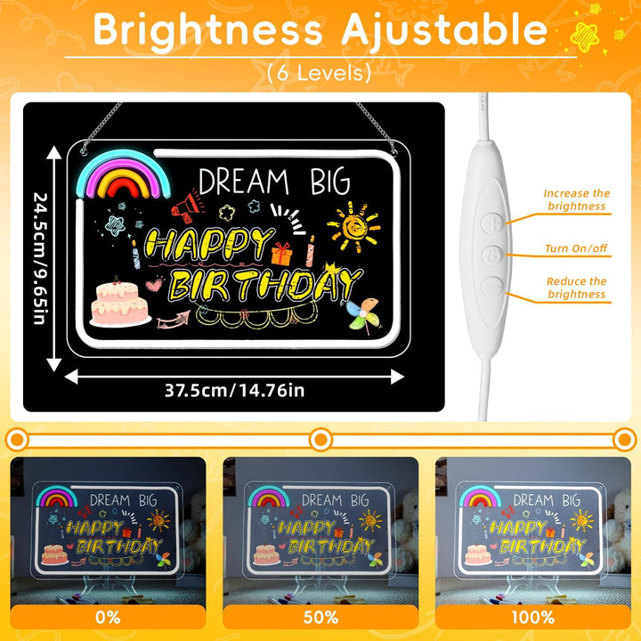 Looklight LED Maltafel Kinder, LED Notiztafel mit Farben, Led Acryl Notiztafel, inkl. USB-Kabel, Sch