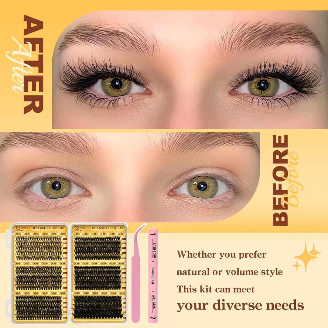 QUEWEL Wimpern Extensions Set, gemischte Längen 10-18 mm Lash Cluster, dicke Lash Extension Set mit