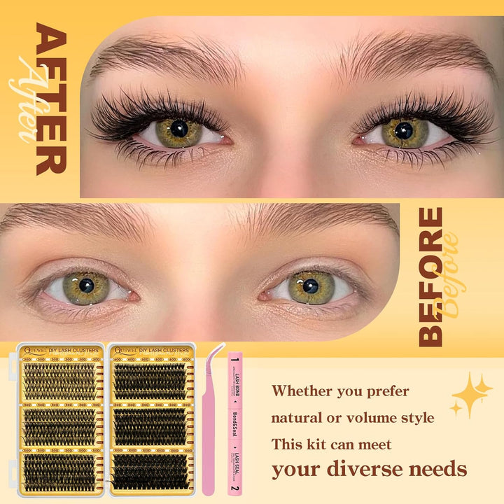 QUEWEL Wimpern Extensions Set, gemischte Längen 10-18 mm Lash Cluster, dicke Lash Extension Set mit