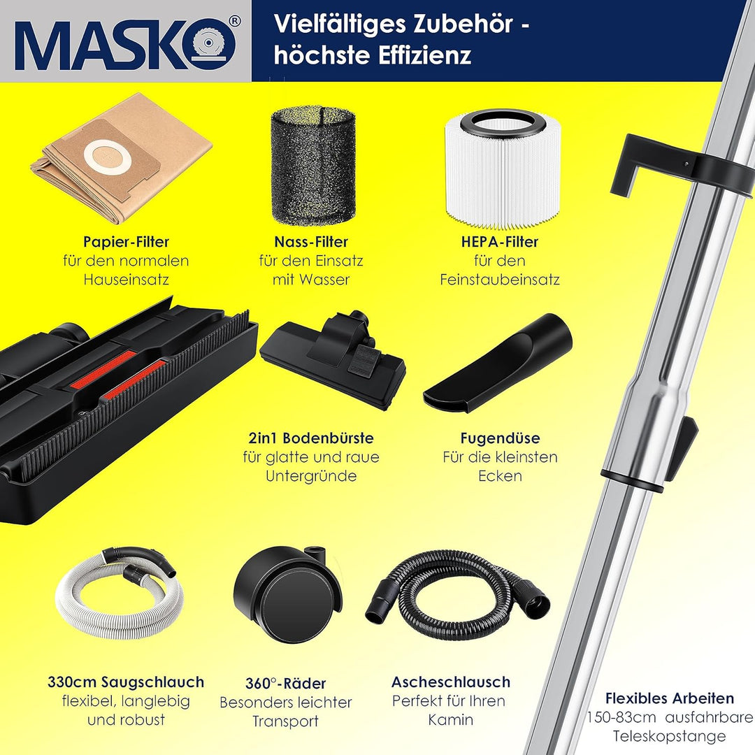 MASKO® 6IN1 Industriestaubsauger Staubsauger Nass Trocken Sauge Aschesauger 2300W + Steckdose✓ Blasf