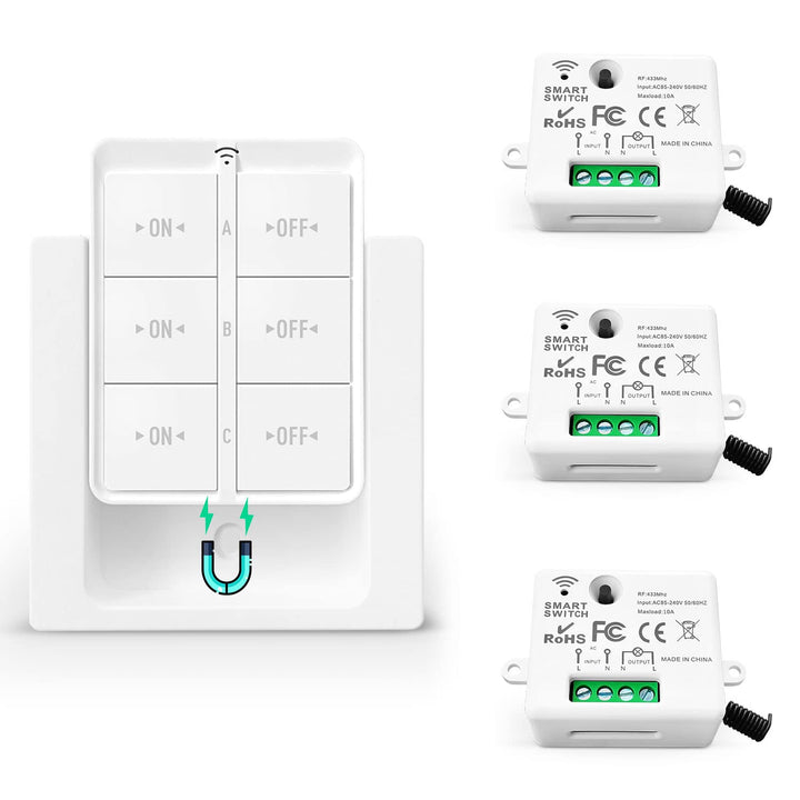 Tedeligo Drahtloses Lichtschalter Set, Mobiler Drahtloser Fernbedienung Schalter AC220V 230V 10A Rel
