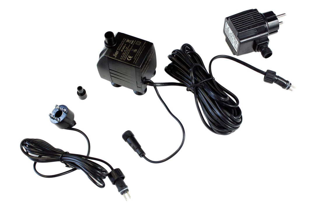Arnusa Springbrunnenpumpe mit 1x LED Spot Teichpumpe Wasserpumpe Bachlaufpumpe (800 L/H, Warm-Weiss)