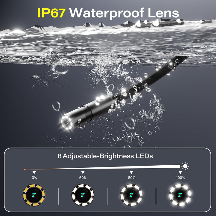 Endoskopkamera mit Licht, 8mm IP67 wasserdichte Inspektionskamera, 4,3 Zoll IPS Bildschirm, 1080P HD