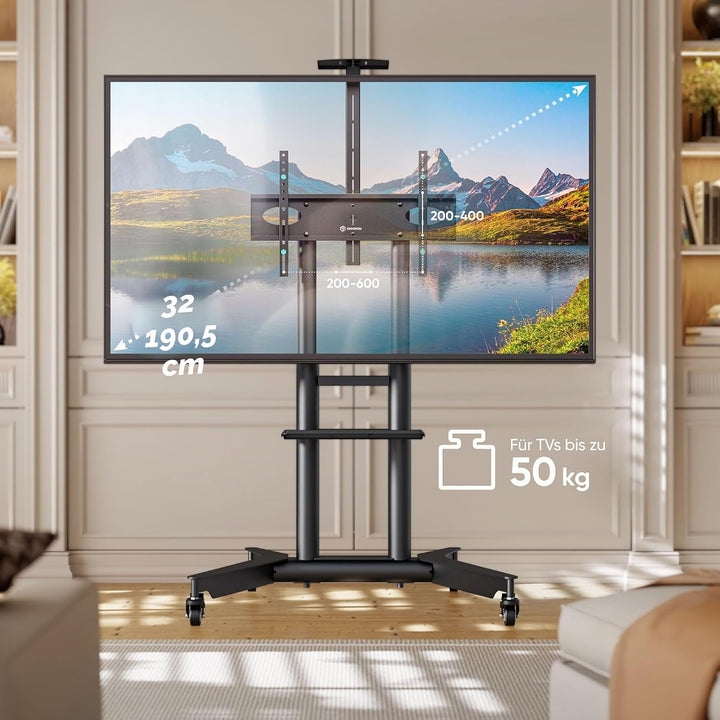 ONKRON TV Ständer rollbar für 32-75 Zoll TV bis zu 60 kg, Fernsehständer höhenverstellbar 200x200-60