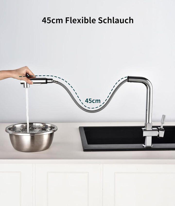 Wasserhahn Küche, Hochdruck Küchenarmatur Ausziehbar, Spültischarmatur mit Brause Zwei Wasserstrahla