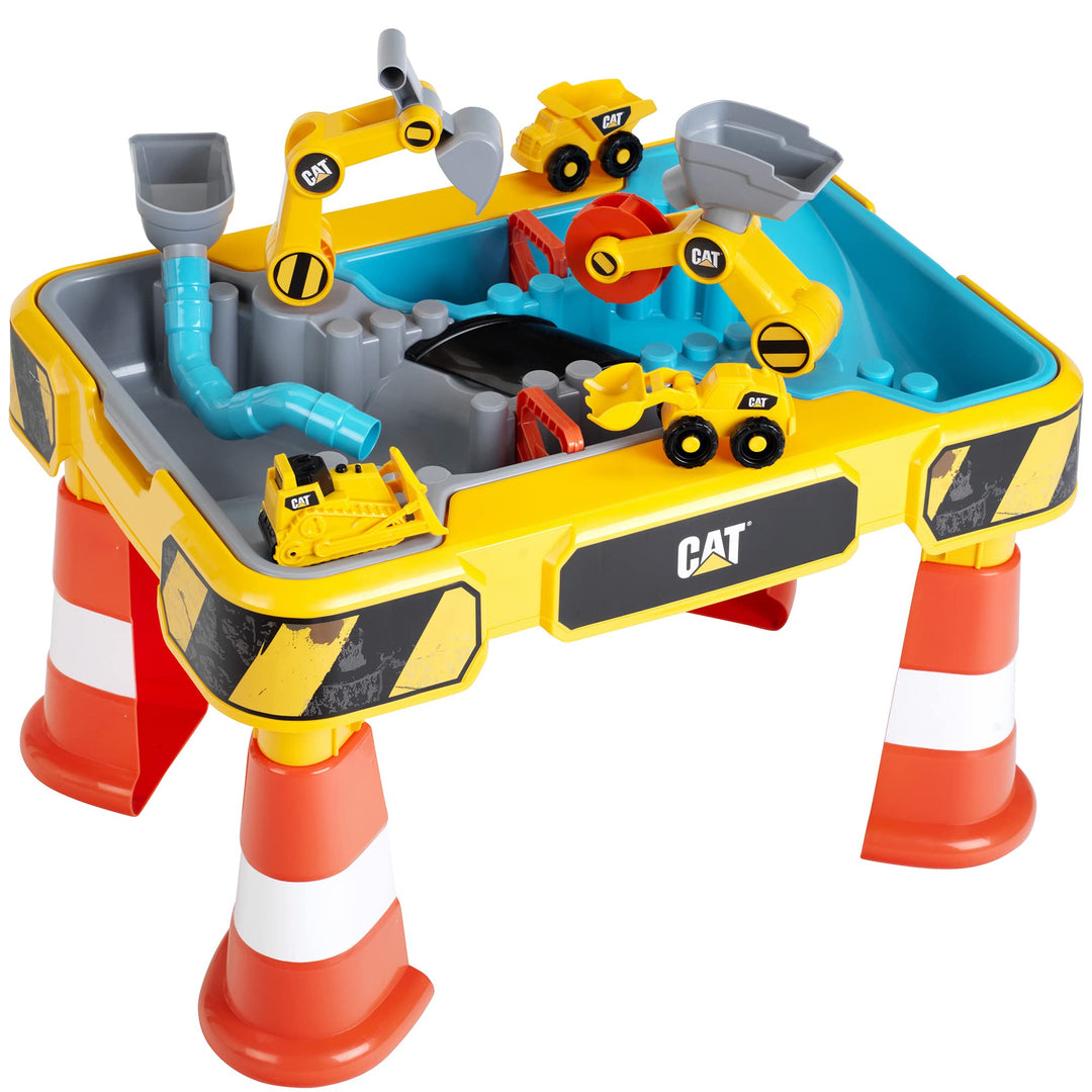 Theo Klein 3208 CAT Sand- und Wasser Spieltisch I Zwei Becken inkl. Rad- und Löffelbagger, Brücke, R