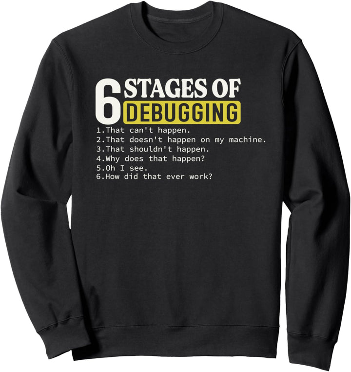 Funny Programmer Debugging Meme Spruch 6 Phasen of Debugging Sweatshirt