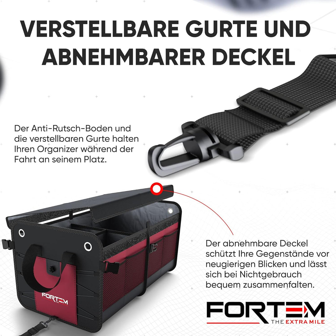 FORTEM Kofferraum Organizer, Kofferraumtasche, Zusammenklappbarer Auto Organizer Kofferraum mit Fäch