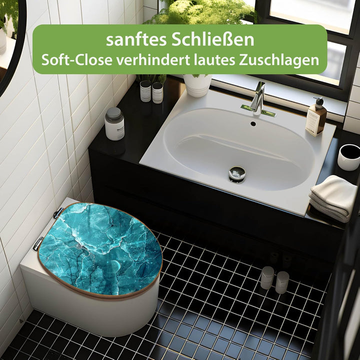 banjado Design WC Sitz Bambus Absenkautomatik 45,8x37,5cm - Toilettendeckel mit Absenkautomatik Holz
