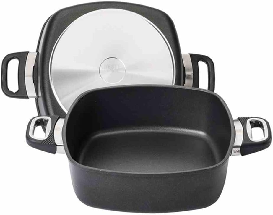 AMT Gastroguss Eckpfanne 28 x 28 cm, 7 cm hoch, Bräter mit Seitengriffen, nicht induktionsgeeignet,
