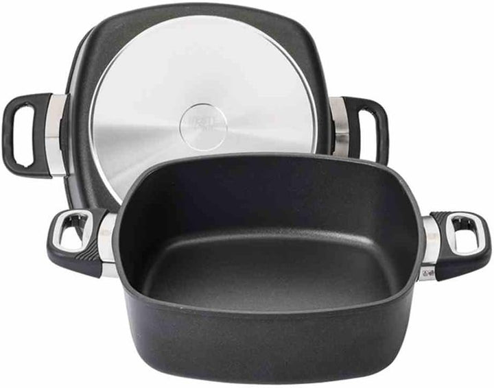 AMT Gastroguss Eckpfanne 28 x 28 cm, 7 cm hoch, Bräter mit Seitengriffen, nicht induktionsgeeignet,