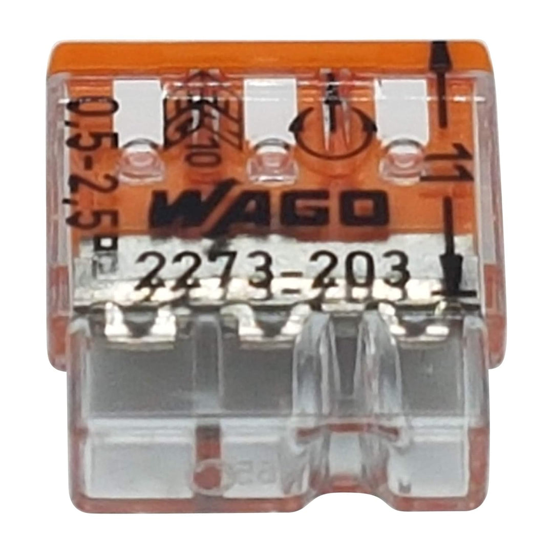 100 Stück Wago 2273-203 COMPACT-Verbindungsdosenklemme Ø 0,5-2,5 mm², 3-polig, transparent/orange