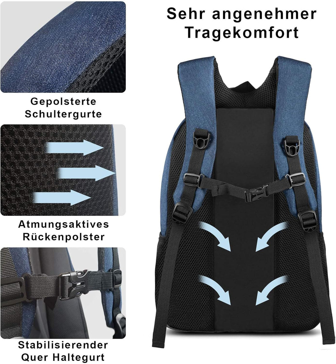 ROYALZ Schul Rucksack 15,6 Zoll Laptopfach Rucksäcke Schulrucksack gross viele Fächer für Schule Uni