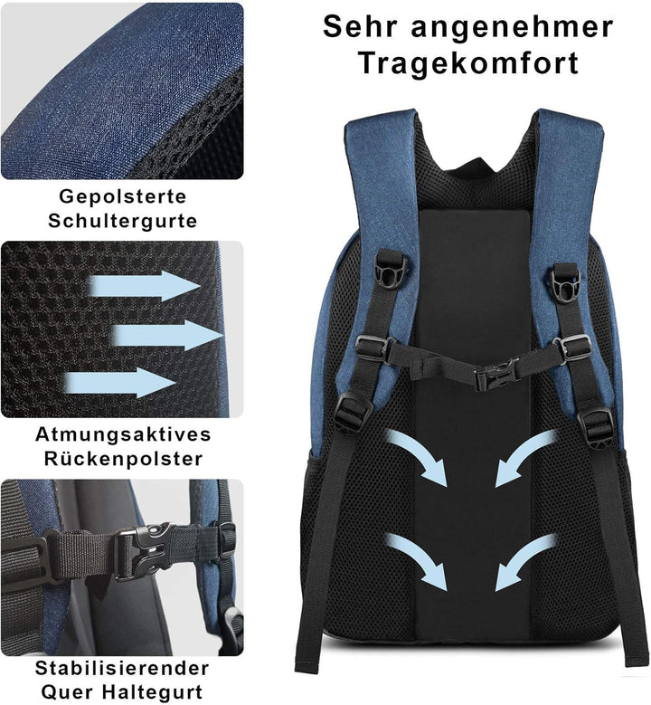 ROYALZ Schul Rucksack 15,6 Zoll Laptopfach Rucksäcke Schulrucksack gross viele Fächer für Schule Uni