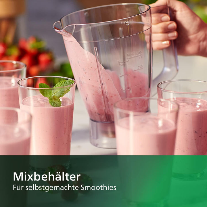 Philips Kompakte Küchenmaschine – 800W, 29 Funktionen, 2.1-Liter-Behälter, PowerChop, Edelstahlkling