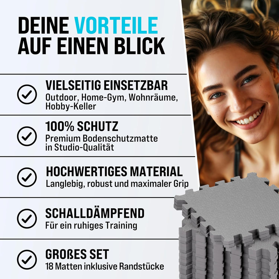 MONZANA® Bodenschutzmatten Fitness &amp; Pool mit Randstücken 30 x 30 cm 1,5 &amp; 3 &amp; 4,6 qm rutschfest Eva