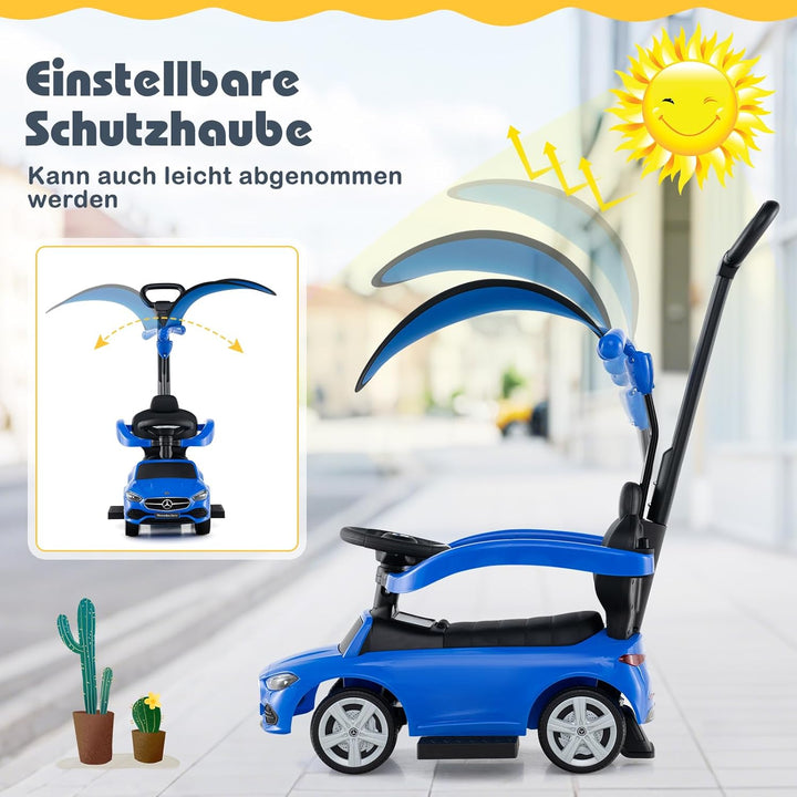 COSTWAY Mercedes-Benz Rutschauto, 3-in-1 Rutschfahrzeug mit Schiebegriff, Stauraum & Lenkschieber, S