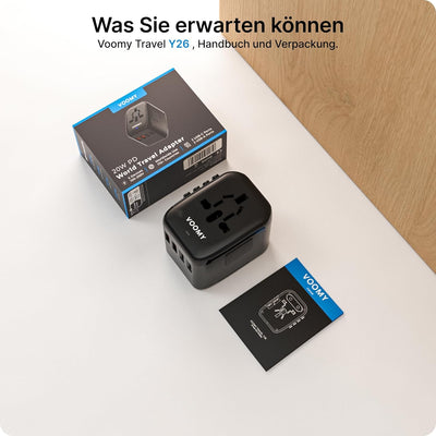 Voomy Reiseadapter Weltweit, Reisestecker mit 2 USB, 2 USB C und 1AC Steckdose, Internationaler Stec