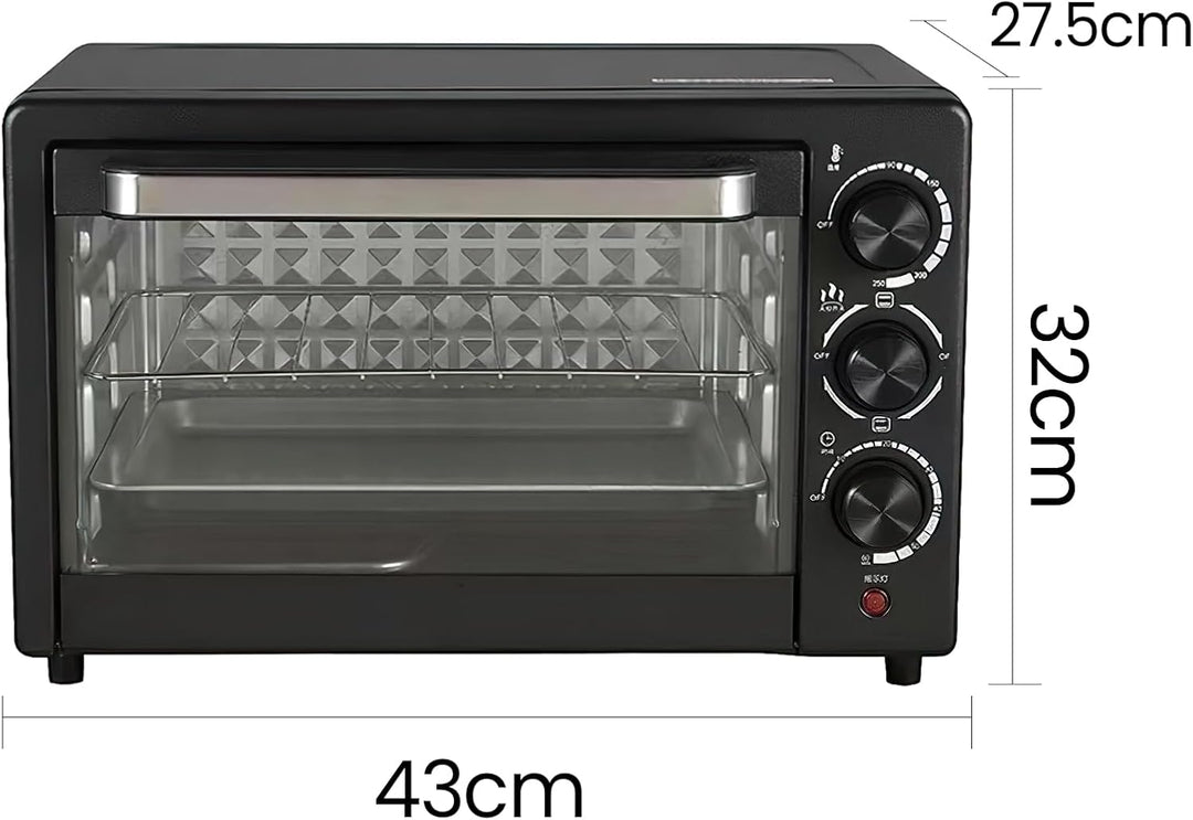 Elektrischer Ofen 22 l, Mini-Backofen mit Sichtfenster, mit 1 Rost und 1 Tablett, regelbarer Thermos
