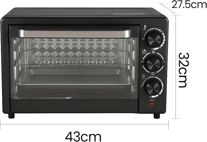 Elektrischer Ofen 22 l, Mini-Backofen mit Sichtfenster, mit 1 Rost und 1 Tablett, regelbarer Thermos
