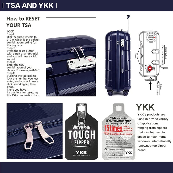 KONO Hartschalenkoffer Gross Leicht Koffer Trolley Reisekoffer mit 4 Rollen TSA Schloss und YKK Reis